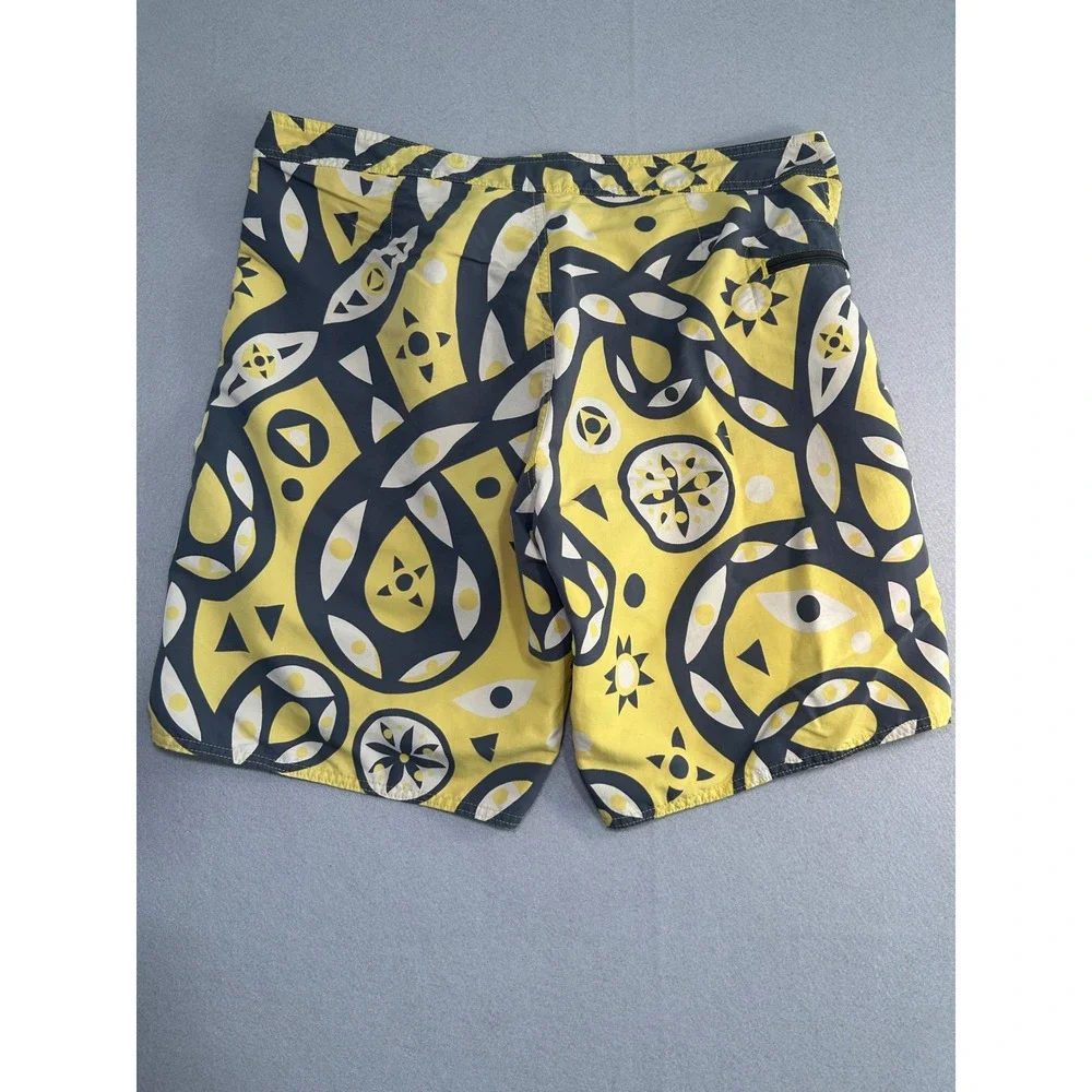 Patagonia‎ Board Shorts Mens 35 Yellow Grey Geometric Eye Print Swim Trunks